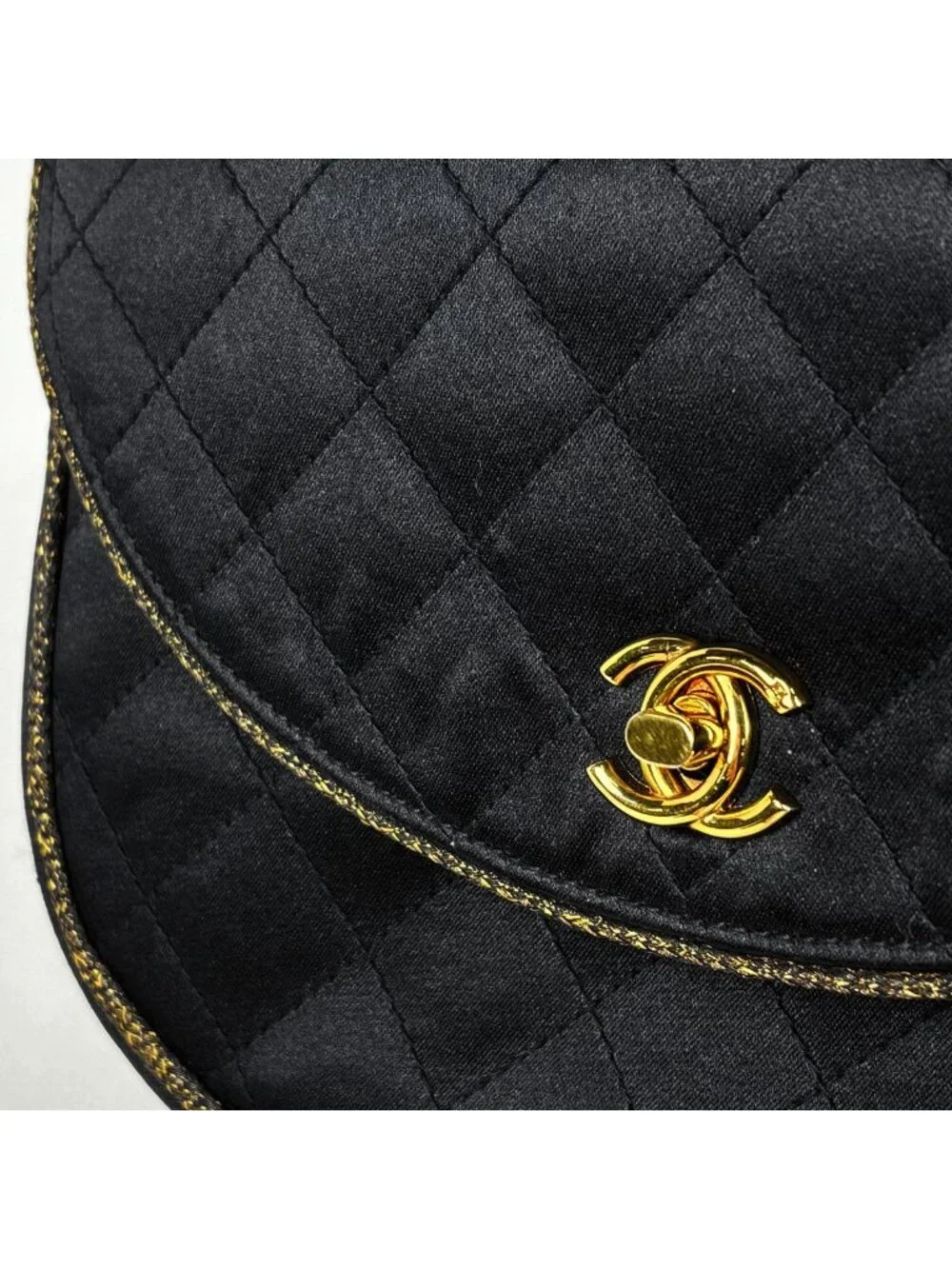 Chanel Shoulder Bag CC Logo Quilted Satin Black